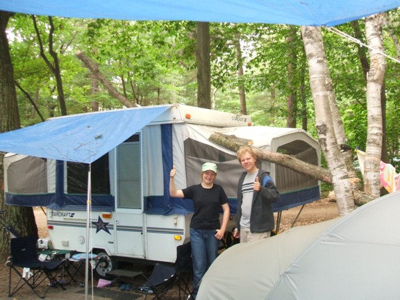 Photo: Fallen Tree Piece Impales the Roof of the Steel's Tent Trailer
Photographer: Janet Steel